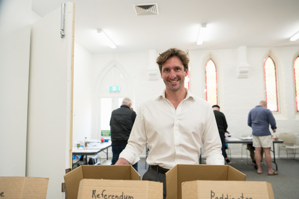 Lyndon Gannon casts his vote at St Matthias Anglican Church in Paddington.