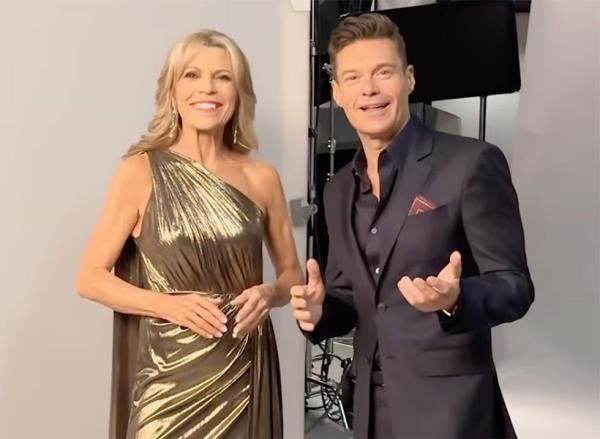 Vanna White and Ryan Seacrest during a photo shoot for the new Wheel of Fortune poster.